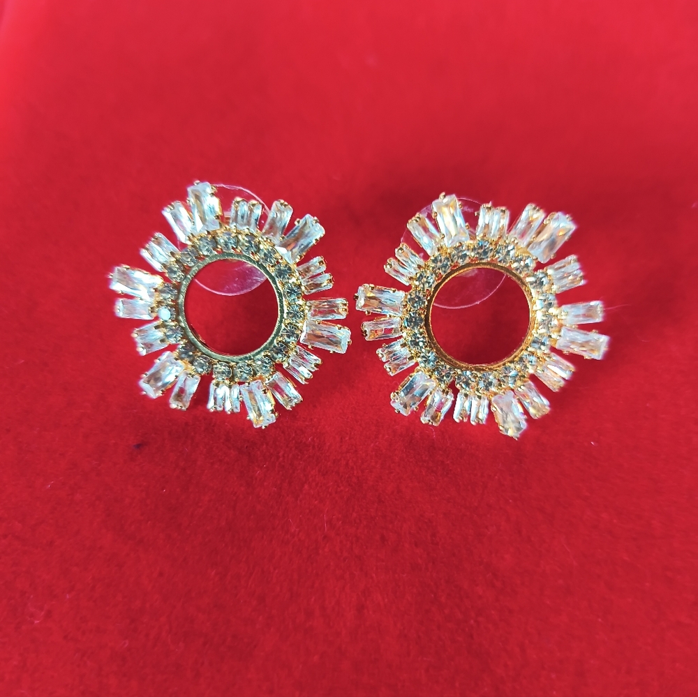 Sunburst Baguette Crystal Open Circle Studs